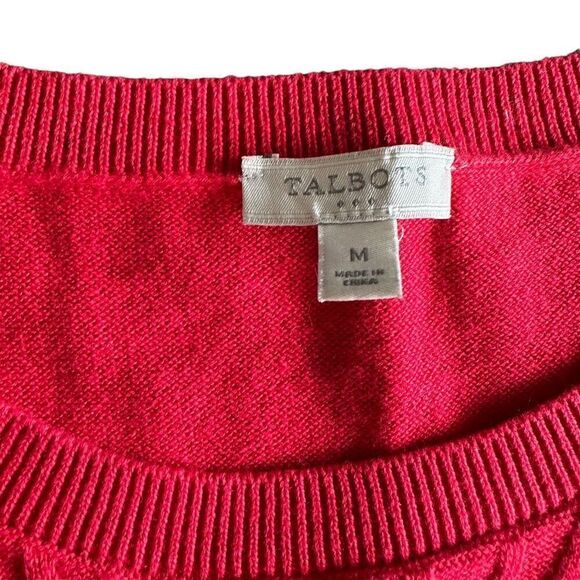 Talbots Red Cotton Cable Knit Sweater Long-Sleeve size Medium - Picture 3 of 5